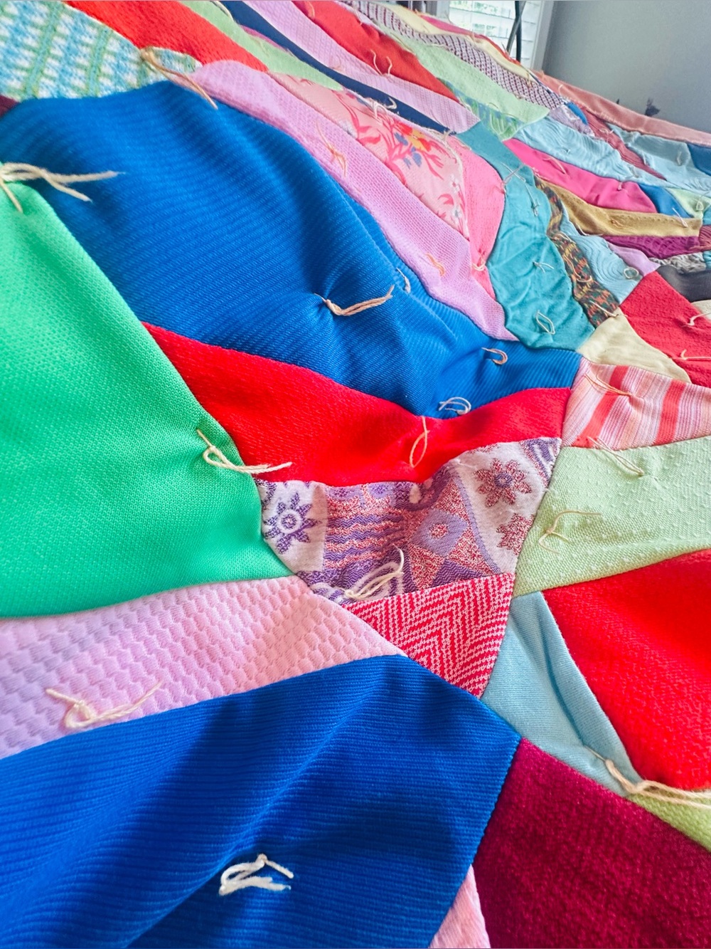 VTG Multi-Color Handmade Patchwork String Herringbone Quilt - Picture 4 of 16